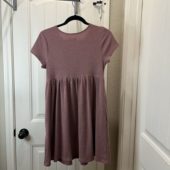 Wild Fable Mauve Waffle Knit Short Sleeve Dress Pockets Juniors Womens Size M - Picture 7 of 10